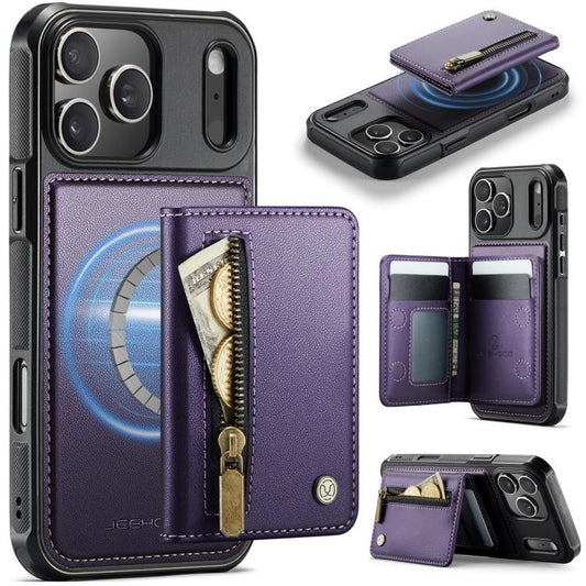 JEEHOOD J12 Exquisite RFID MagSafe Zipper Card Bag Phone Case, For iPhone 17 Pro, For iPhone 17, For iPhone Air, For iPhone 16 Pro Max