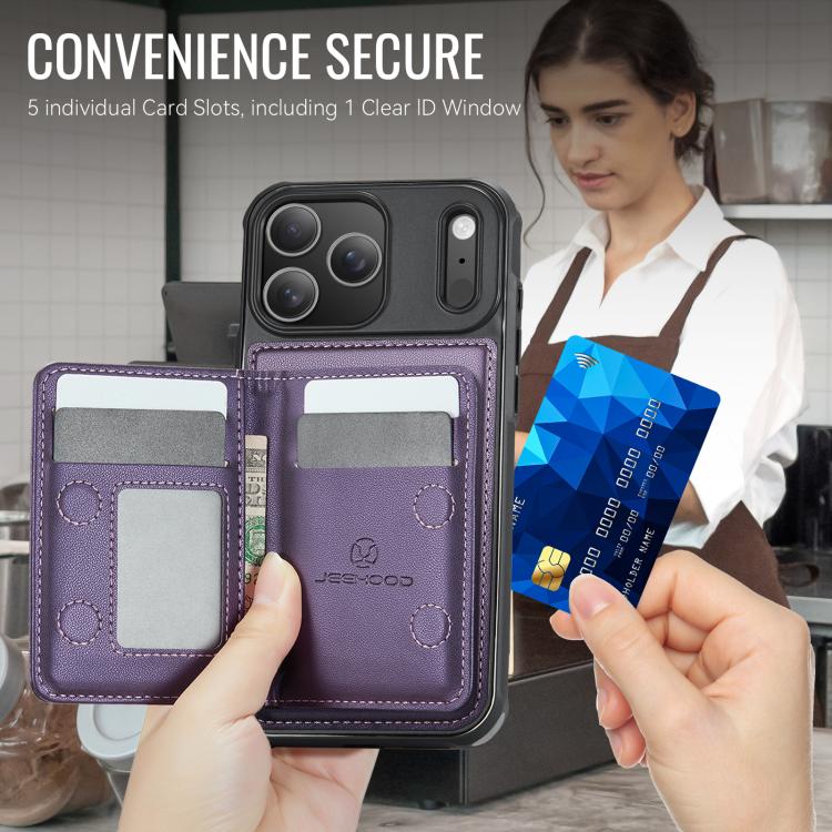 JEEHOOD J12 Exquisite RFID MagSafe Zipper Card Bag Phone Case, For iPhone 17 Pro, For iPhone 17, For iPhone Air, For iPhone 16 Pro Max