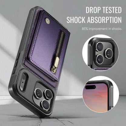 JEEHOOD J12 Exquisite RFID MagSafe Zipper Card Bag Phone Case, For iPhone 17 Pro, For iPhone 17, For iPhone Air, For iPhone 16 Pro Max