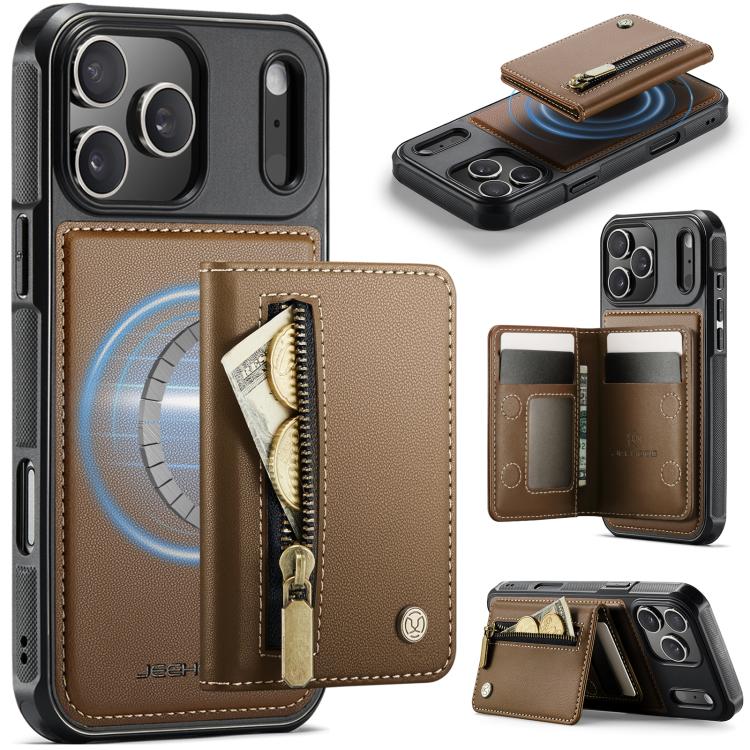 JEEHOOD J12 Exquisite RFID MagSafe Zipper Card Bag Phone Case, For iPhone 17 Pro, For iPhone 17, For iPhone Air, For iPhone 16 Pro Max