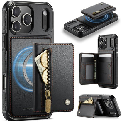JEEHOOD J12 Exquisite RFID MagSafe Zipper Card Bag Phone Case, For iPhone 17 Pro, For iPhone 17, For iPhone Air, For iPhone 16 Pro Max