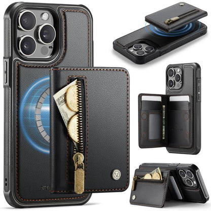 JEEHOOD J12 Exquisite RFID MagSafe Zipper Card Bag Phone Case, For iPhone 15 Pro, For iPhone 14 Pro, For iPhone 14 Pro Max, For iPhone 13 Pro Max