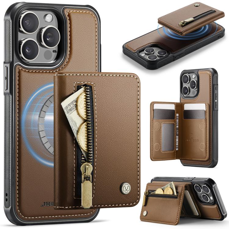 JEEHOOD J12 Exquisite RFID MagSafe Zipper Card Bag Phone Case, For iPhone 15 Pro, For iPhone 14 Pro, For iPhone 14 Pro Max, For iPhone 13 Pro Max