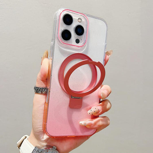 Transparent Gradient Metal Ring Holder MagSafe Phone Case, For iPhone 16 Pro Max, For iPhone 16 Pro, For iPhone 16 Plus, For iPhone 16
