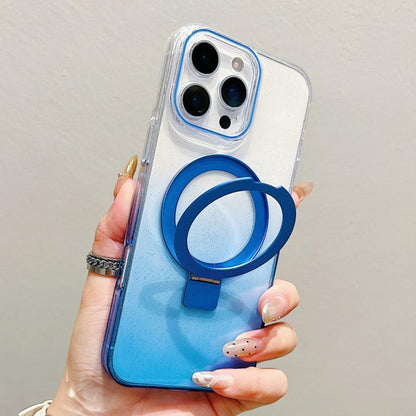 Transparent Gradient Metal Ring Holder MagSafe Phone Case, For iPhone 16 Pro Max, For iPhone 16 Pro, For iPhone 16 Plus, For iPhone 16