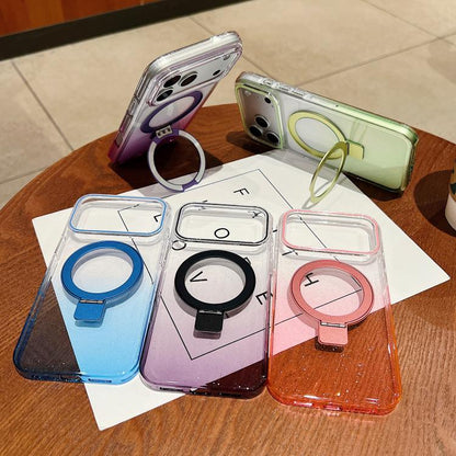 Transparent Gradient Metal Ring Holder MagSafe Phone Case, For iPhone 17 Pro Max, For iPhone 17 Pro, For iPhone 17, For iPhone Air