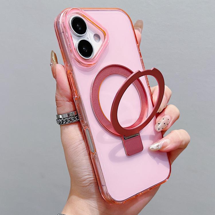 Transparent Colorful Metal Ring Holder MagSafe Phone Case, For iPhone 16 Plus, For iPhone 16