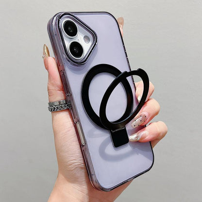 Transparent Colorful Metal Ring Holder MagSafe Phone Case, For iPhone 16 Plus, For iPhone 16