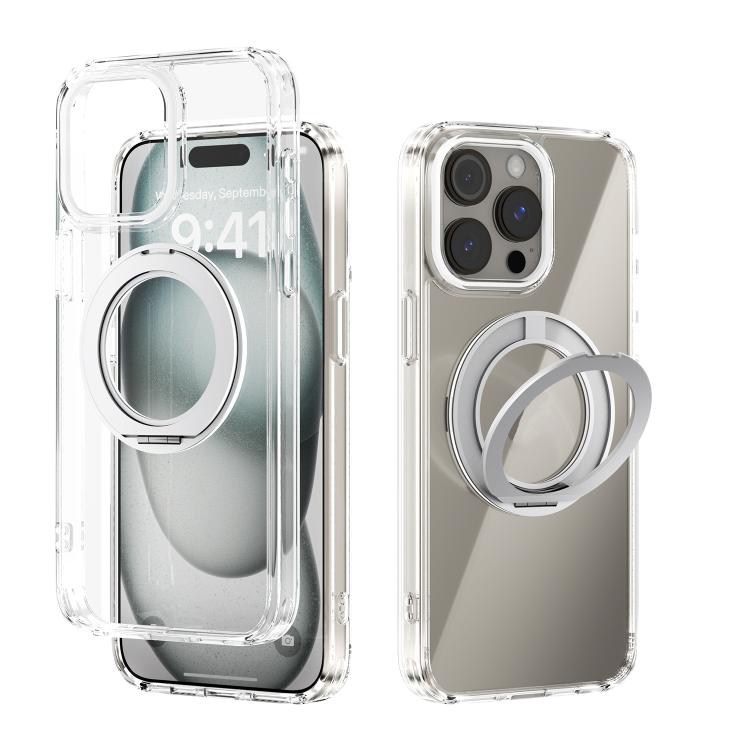 ABEEL MagSafe Q-LUCK Pivot Bracket Transparent Phone Case, For iPhone 15 Pro Max, For iPhone 15 Pro, For iPhone 15 Plus, For iPhone 15