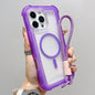 Transparent Matte TPU Hybrid PC 3-in-1 MagSafe Phone Case with Wrist Strap, For iPhone 16 Pro Max, For iPhone 16 Pro, For iPhone 16 Plus, For iPhone 16