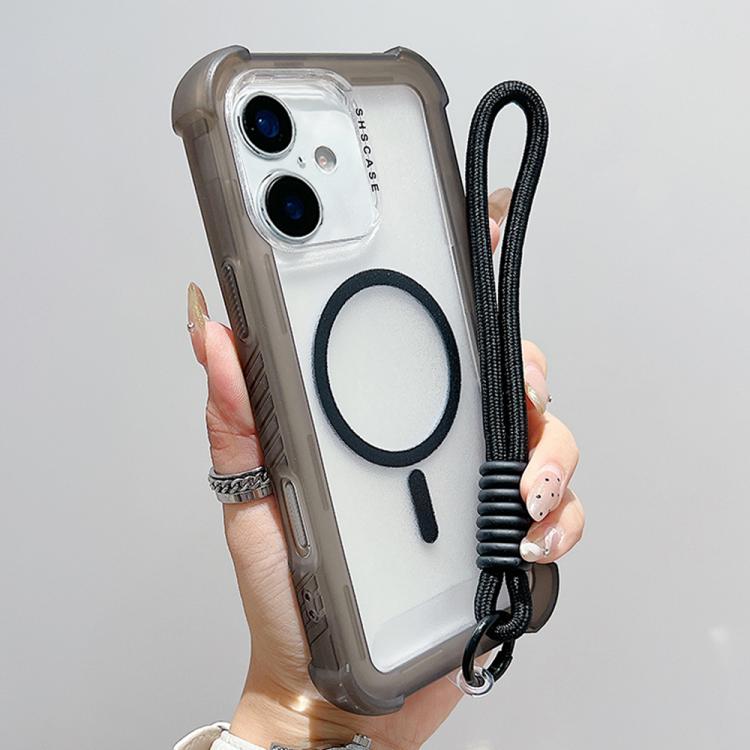 Transparent Matte TPU Hybrid PC 3-in-1 MagSafe Phone Case with Wrist Strap, For iPhone 16 Pro Max, For iPhone 16 Pro, For iPhone 16 Plus, For iPhone 16