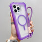 Transparent Matte TPU Hybrid PC 3-in-1 MagSafe Phone Case with Wrist Strap, For iPhone 14 Plus, For iPhone 14, For iPhone 14 Pro, For iPhone 14 Pro Max
