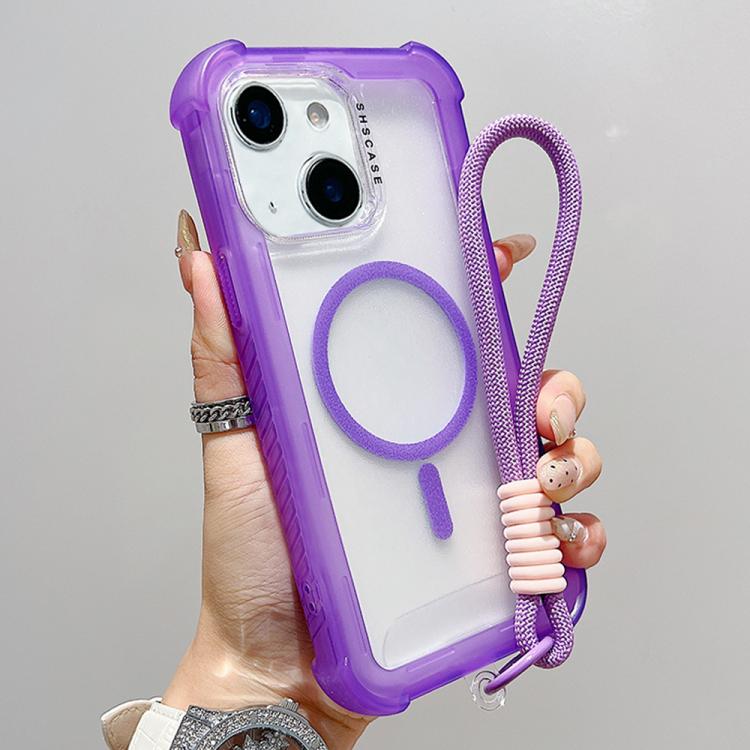 Transparent Matte TPU Hybrid PC 3-in-1 MagSafe Phone Case with Wrist Strap, For iPhone 14 Plus, For iPhone 14, For iPhone 14 Pro, For iPhone 14 Pro Max