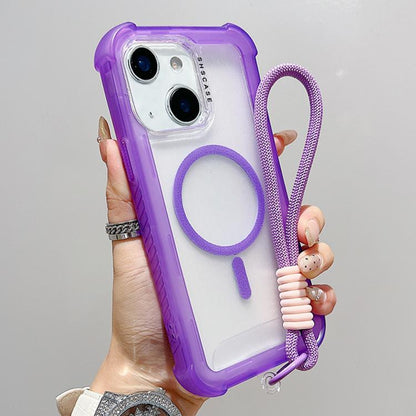 Transparent Matte TPU Hybrid PC 3-in-1 MagSafe Phone Case with Wrist Strap, For iPhone 14 Plus, For iPhone 14, For iPhone 14 Pro, For iPhone 14 Pro Max