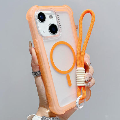 Transparent Matte TPU Hybrid PC 3-in-1 MagSafe Phone Case with Wrist Strap, For iPhone 14 Plus, For iPhone 14, For iPhone 14 Pro, For iPhone 14 Pro Max