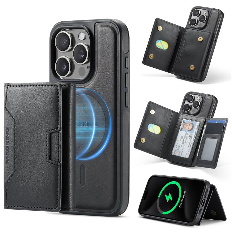MAGKING K4 Series MagSafe RFID Tri-fold Card Bag Detachable Phone Case, For iPhone 16, For iPhone 15 Pro Max, For iPhone 15 Pro, For iPhone 15 Plus