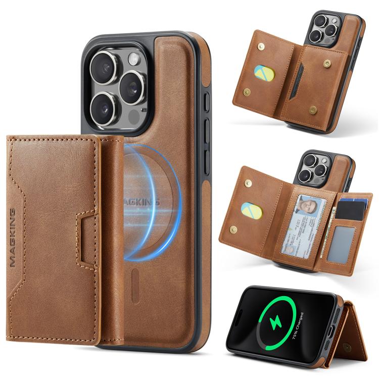 MAGKING K4 Series MagSafe RFID Tri-fold Card Bag Detachable Phone Case, For iPhone 16, For iPhone 15 Pro Max, For iPhone 15 Pro, For iPhone 15 Plus