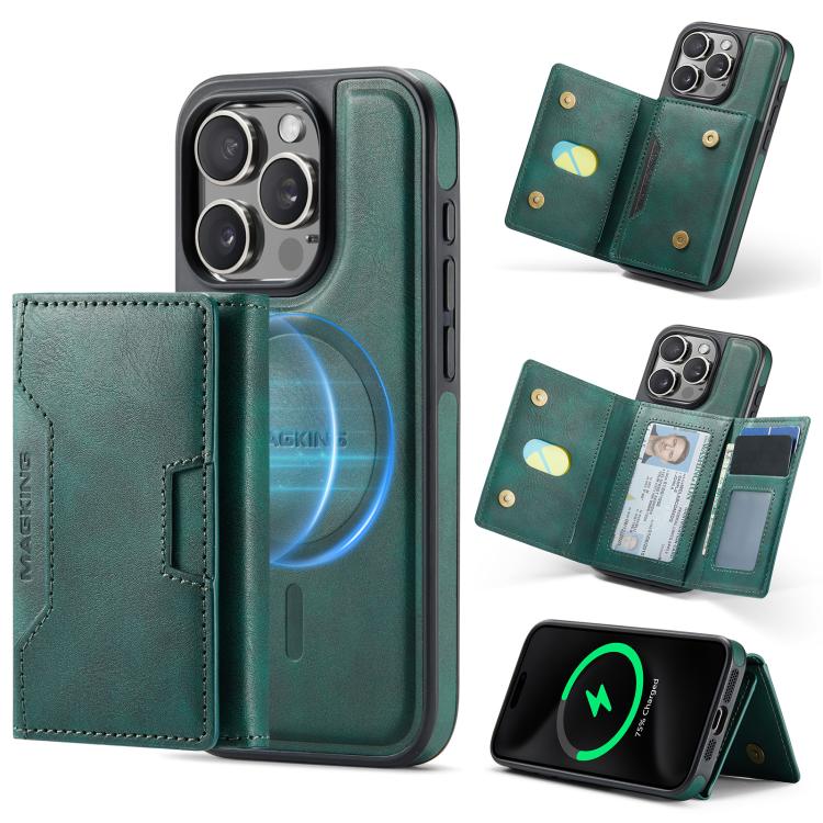 MAGKING K4 Series MagSafe RFID Tri-fold Card Bag Detachable Phone Case, For iPhone 16, For iPhone 15 Pro Max, For iPhone 15 Pro, For iPhone 15 Plus