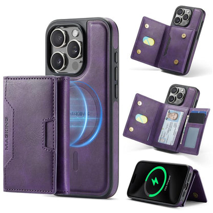 MAGKING K4 Series MagSafe RFID Tri-fold Card Bag Detachable Phone Case, For iPhone 16, For iPhone 15 Pro Max, For iPhone 15 Pro, For iPhone 15 Plus