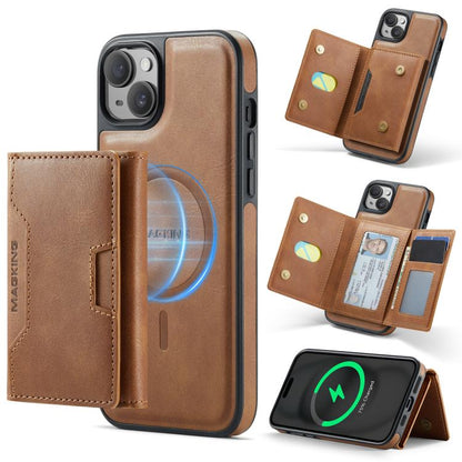 MAGKING K4 Series MagSafe RFID Tri-fold Card Bag Detachable Phone Case, For iPhone 16, For iPhone 15 Pro Max, For iPhone 15 Pro, For iPhone 15 Plus