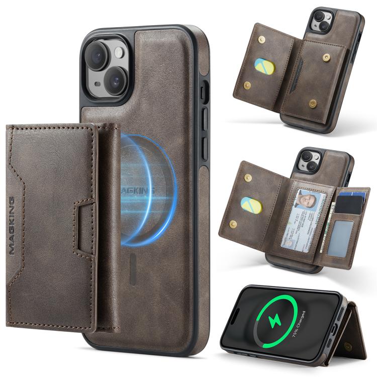 MAGKING K4 Series MagSafe RFID Tri-fold Card Bag Detachable Phone Case, For iPhone 16, For iPhone 15 Pro Max, For iPhone 15 Pro, For iPhone 15 Plus