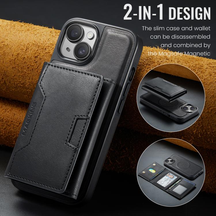 MAGKING K4 Series MagSafe RFID Tri-fold Card Bag Detachable Phone Case, For iPhone 15, For iPhone 14 Plus, For iPhone 14, For iPhone 14 Pro