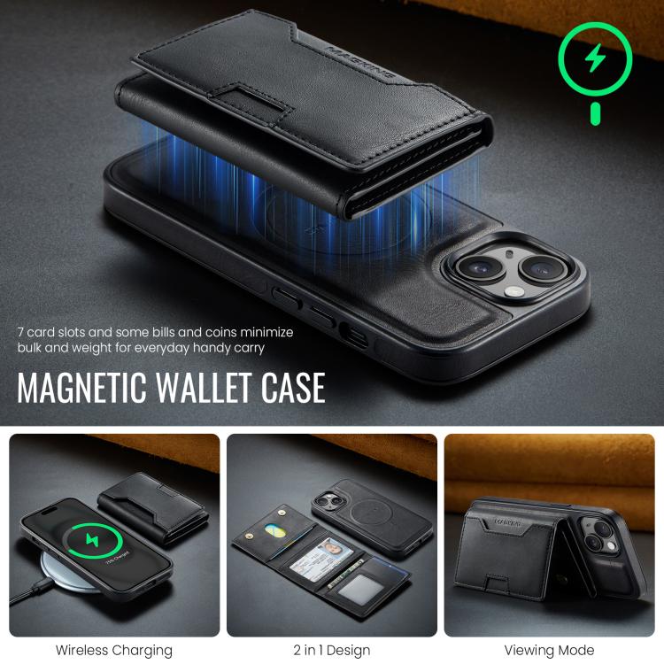 MAGKING K4 Series MagSafe RFID Tri-fold Card Bag Detachable Phone Case, For iPhone 15, For iPhone 14 Plus, For iPhone 14, For iPhone 14 Pro