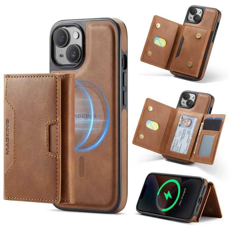 MAGKING K4 Series MagSafe RFID Tri-fold Card Bag Detachable Phone Case, For iPhone 15, For iPhone 14 Plus, For iPhone 14, For iPhone 14 Pro