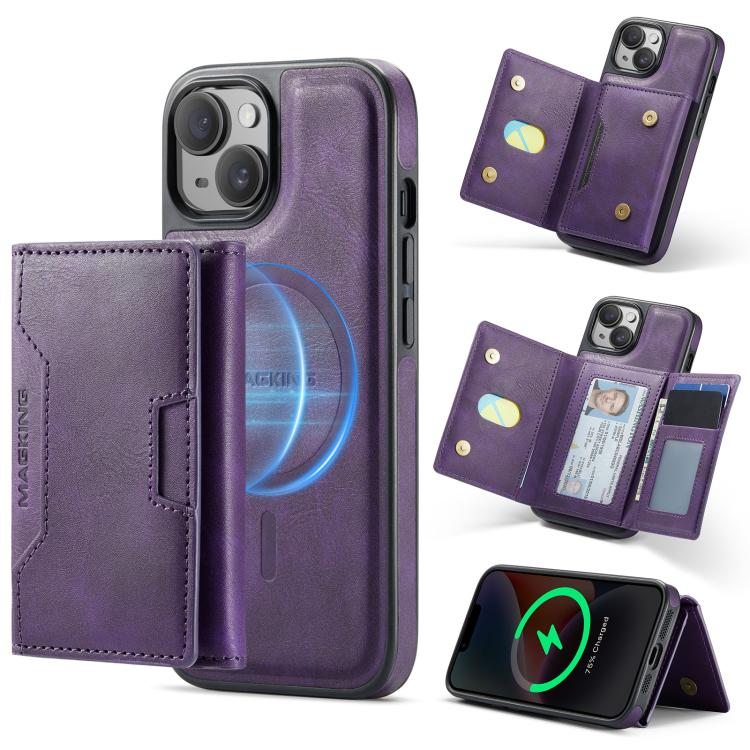 MAGKING K4 Series MagSafe RFID Tri-fold Card Bag Detachable Phone Case, For iPhone 15, For iPhone 14 Plus, For iPhone 14, For iPhone 14 Pro