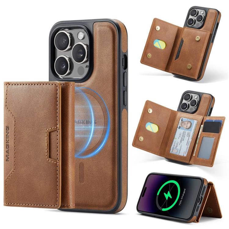 MAGKING K4 Series MagSafe RFID Tri-fold Card Bag Detachable Phone Case, For iPhone 15, For iPhone 14 Plus, For iPhone 14, For iPhone 14 Pro