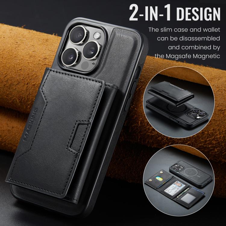 MAGKING K4 Series MagSafe RFID Tri-fold Card Bag Detachable Phone Case, For iPhone 14 Pro Max