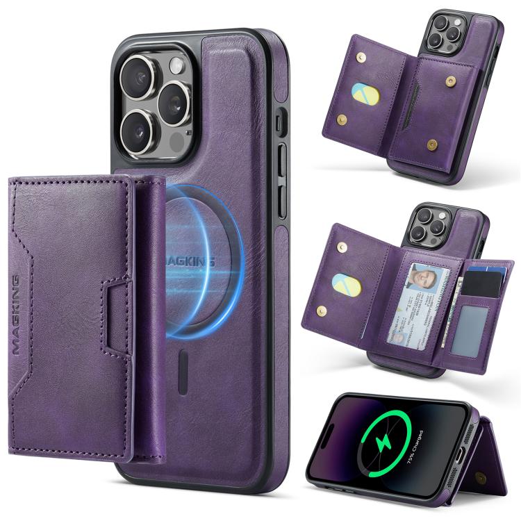 MAGKING K4 Series MagSafe RFID Tri-fold Card Bag Detachable Phone Case, For iPhone 14 Pro Max