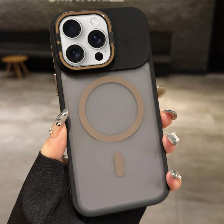 Skin Feel Frosted Metal Lens Holder MagSafe Magnetic Phone Case, For iPhone 16 Plus, For iPhone 16, For iPhone 15 Pro Max