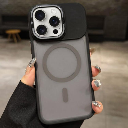 Skin Feel Frosted Metal Lens Holder MagSafe Magnetic Phone Case, For iPhone 16 Plus, For iPhone 16, For iPhone 15 Pro Max