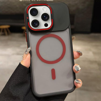 Skin Feel Frosted Metal Lens Holder MagSafe Magnetic Phone Case, For iPhone 16 Plus, For iPhone 16, For iPhone 15 Pro Max