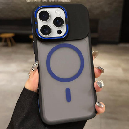 Skin Feel Frosted Metal Lens Holder MagSafe Magnetic Phone Case, For iPhone 16 Plus, For iPhone 16, For iPhone 15 Pro Max