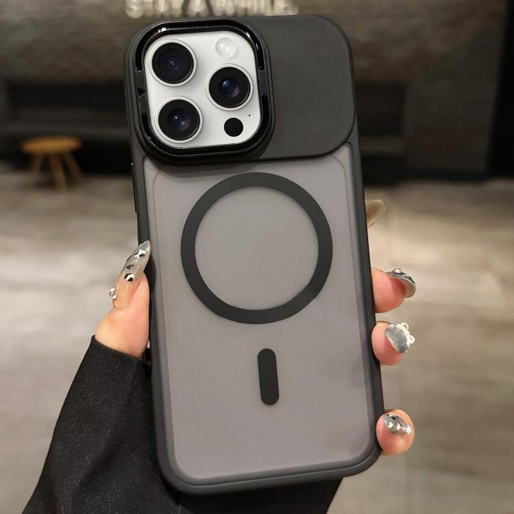 Skin Feel Frosted Metal Lens Holder MagSafe Magnetic Phone Case, For iPhone 16 Plus, For iPhone 16, For iPhone 15 Pro Max