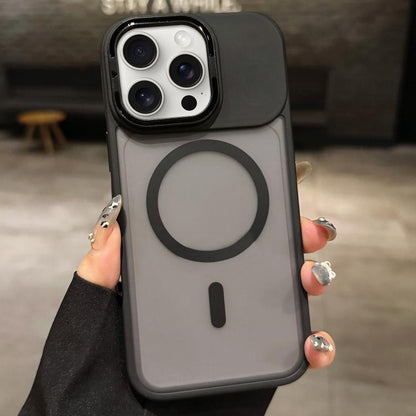 Skin Feel Frosted Metal Lens Holder MagSafe Magnetic Phone Case, For iPhone 16 Plus, For iPhone 16, For iPhone 15 Pro Max