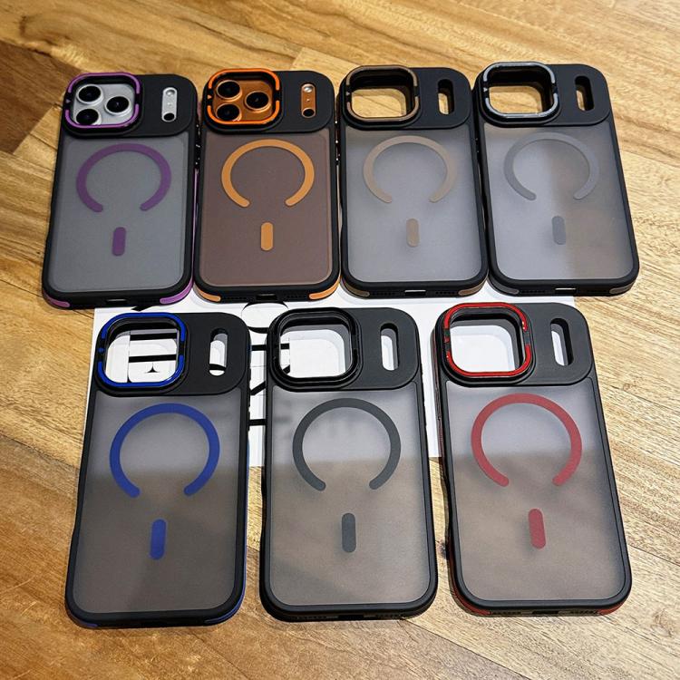 Skin Feel Frosted Metal Lens Holder MagSafe Magnetic Phone Case, For iPhone 16 Plus, For iPhone 16, For iPhone 15 Pro Max