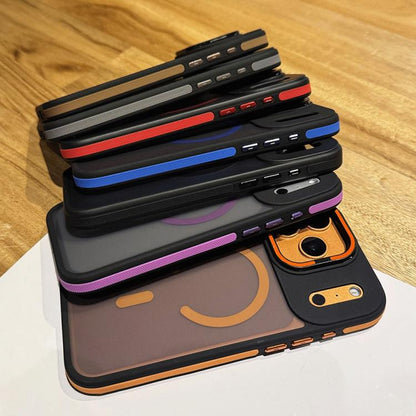Skin Feel Frosted Metal Lens Holder MagSafe Magnetic Phone Case, For iPhone 14 Pro, For iPhone 14 Pro Max, For iPhone 13 Pro Max