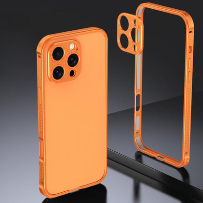Armor Dual-side Anti-slip Metal Frame Case with Lens Cover, For iPhone 16 Pro, For iPhone 16