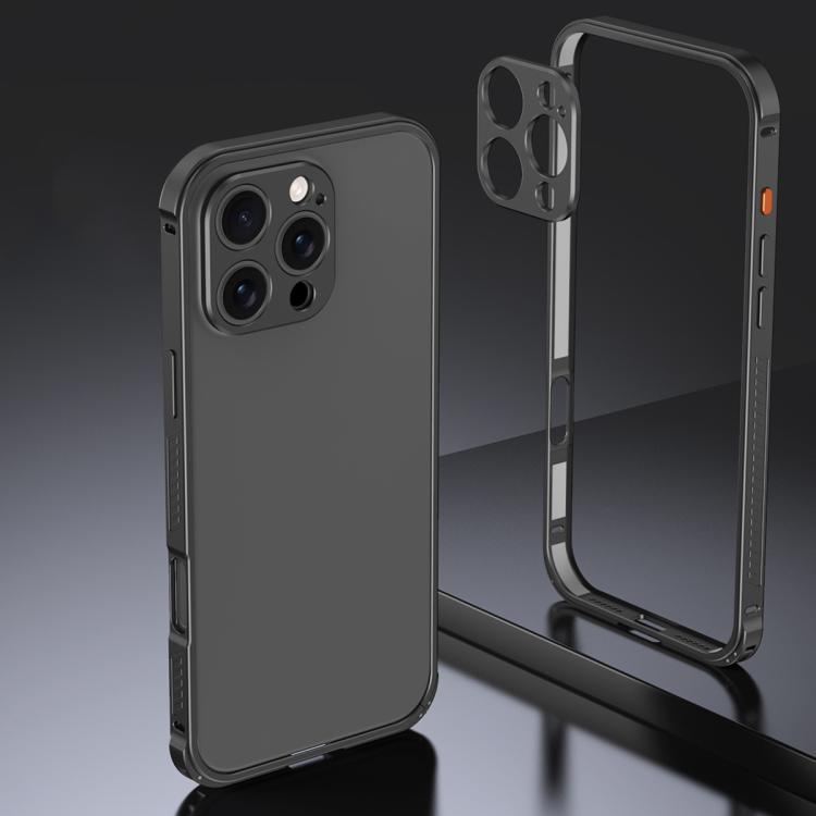 Armor Dual-side Anti-slip Metal Frame Case with Lens Cover, For iPhone 16 Pro, For iPhone 16