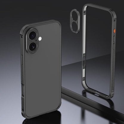 Armor Dual-side Anti-slip Metal Frame Case with Lens Cover, For iPhone 16 Pro, For iPhone 16