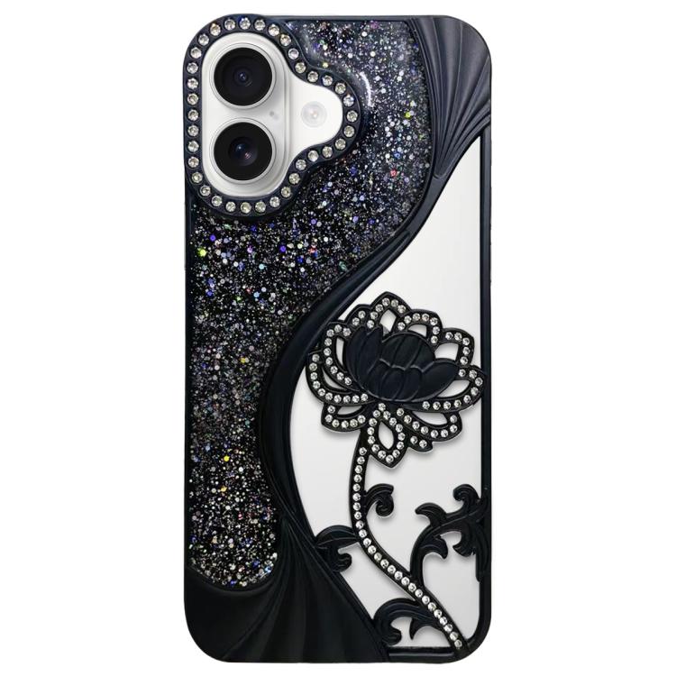 Electroplated TPU Lotus Hollow-carved  Rhinestone Glitter Phone Case, For iPhone 16 Pro, For iPhone 16, For iPhone 15 Pro Max, For iPhone 15 Pro