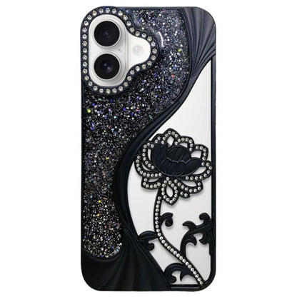 Electroplated TPU Lotus Hollow-carved  Rhinestone Glitter Phone Case, For iPhone 16 Pro, For iPhone 16, For iPhone 15 Pro Max, For iPhone 15 Pro