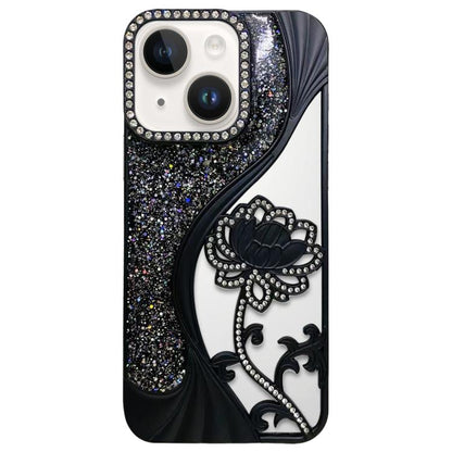 Electroplated TPU Lotus Hollow-carved  Rhinestone Glitter Phone Case, For iPhone 15, For iPhone 14, For iPhone 14 Pro, For iPhone 14 Pro Max