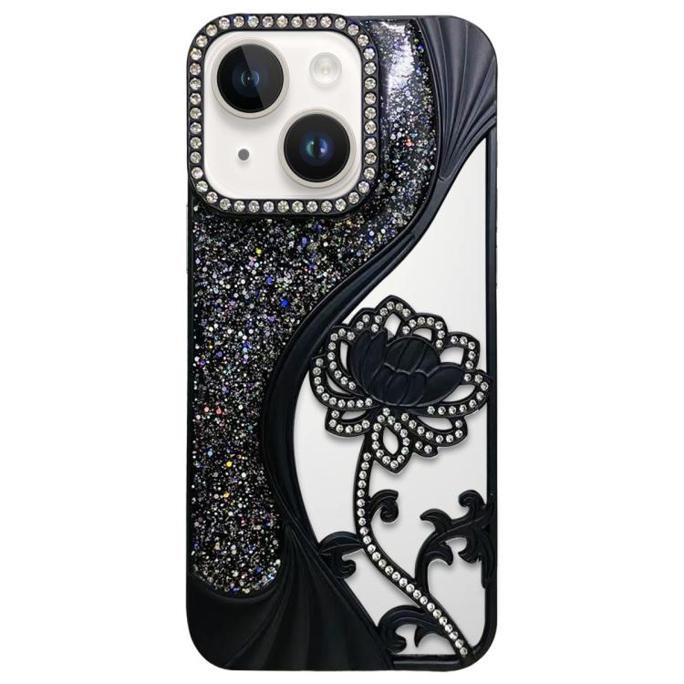 Electroplated TPU Lotus Hollow-carved  Rhinestone Glitter Phone Case, For iPhone 15, For iPhone 14, For iPhone 14 Pro, For iPhone 14 Pro Max