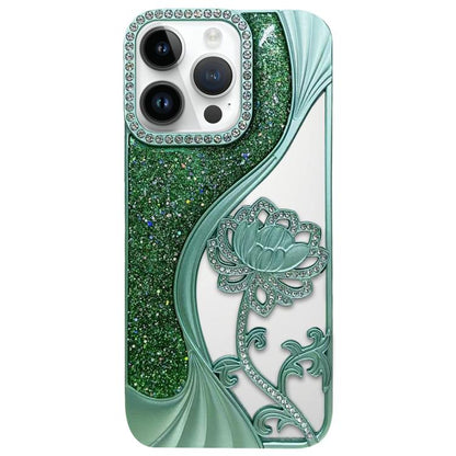 Electroplated TPU Lotus Hollow-carved  Rhinestone Glitter Phone Case, For iPhone 15, For iPhone 14, For iPhone 14 Pro, For iPhone 14 Pro Max
