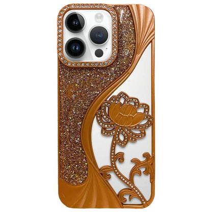 Electroplated TPU Lotus Hollow-carved  Rhinestone Glitter Phone Case, For iPhone 13 Pro Max, For iPhone 13 Pro, For iPhone 13, For iPhone 12
