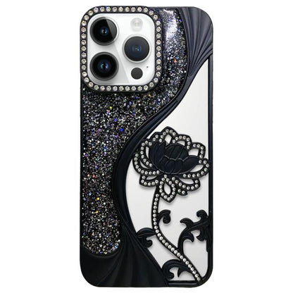 Electroplated TPU Lotus Hollow-carved  Rhinestone Glitter Phone Case, For iPhone 13 Pro Max, For iPhone 13 Pro, For iPhone 13, For iPhone 12